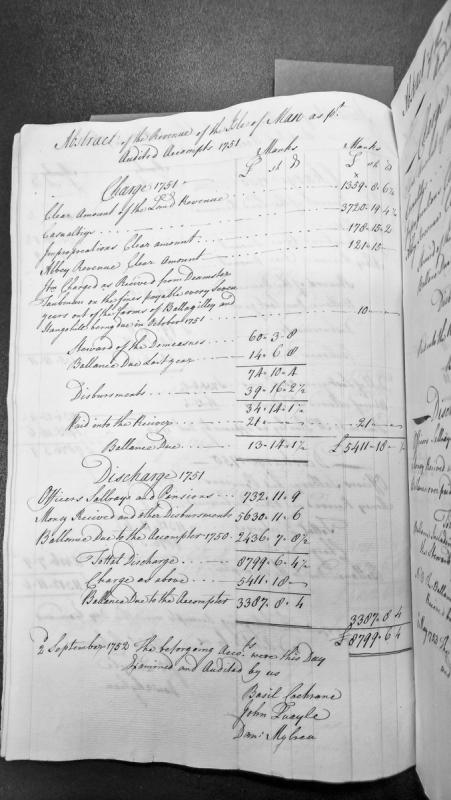 Abstract of the Revenue of the Isle of Man for 1751, audited accounts.