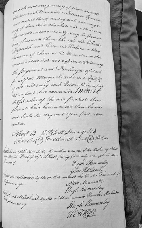Deed of release and discharge by Duke and Duchess of Atholl to Frederick and Hoskins