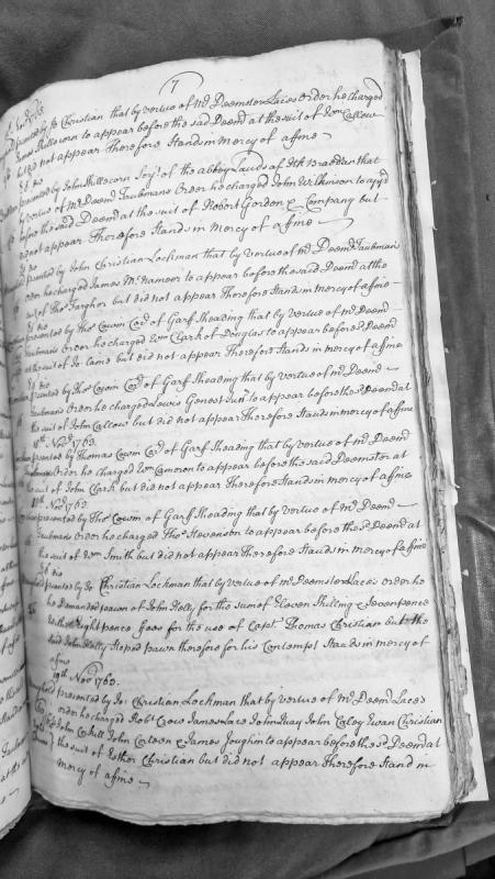 Court presentments of failures to appear before Doomsters, November 1763