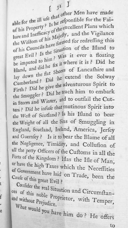 Defence of Isle of Man proprietor regarding smuggling and taxation issues