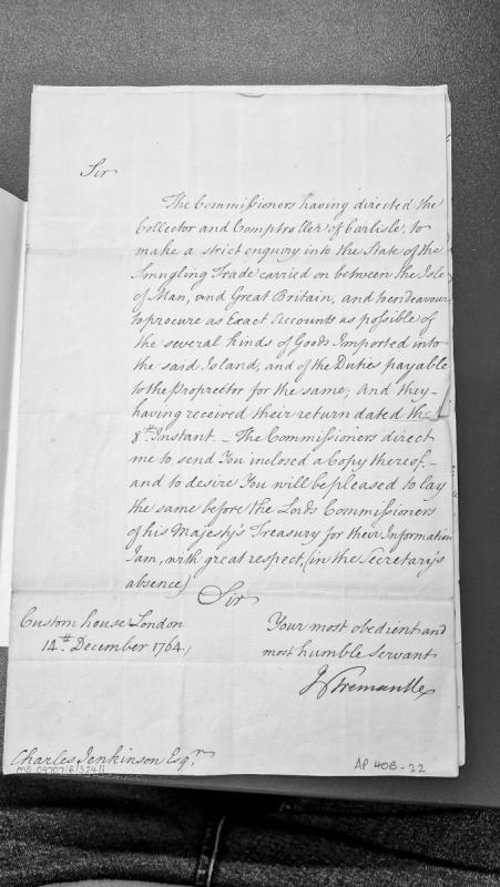 Commissioners direct inquiry into smuggling trade between Isle of Man and Great Britain