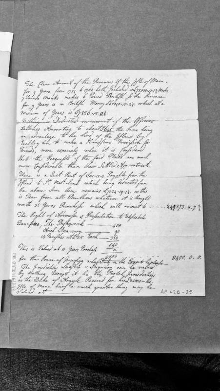 Clear amount of revenues of the Isle of Mann for 1754-1762, with valuations