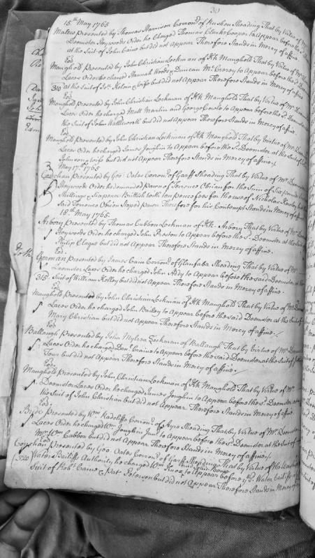 Court presentments for non-appearance of defendants, May 1765