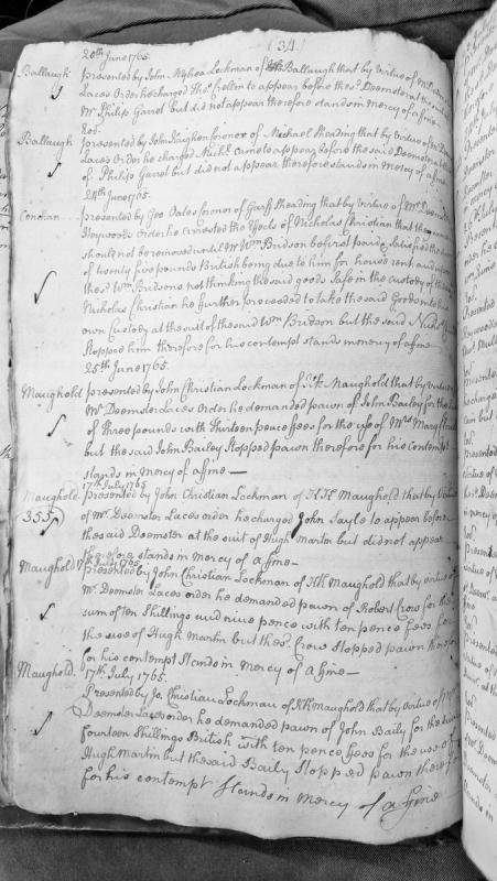 Court presentments for non-appearance and contempt, June-July 1765