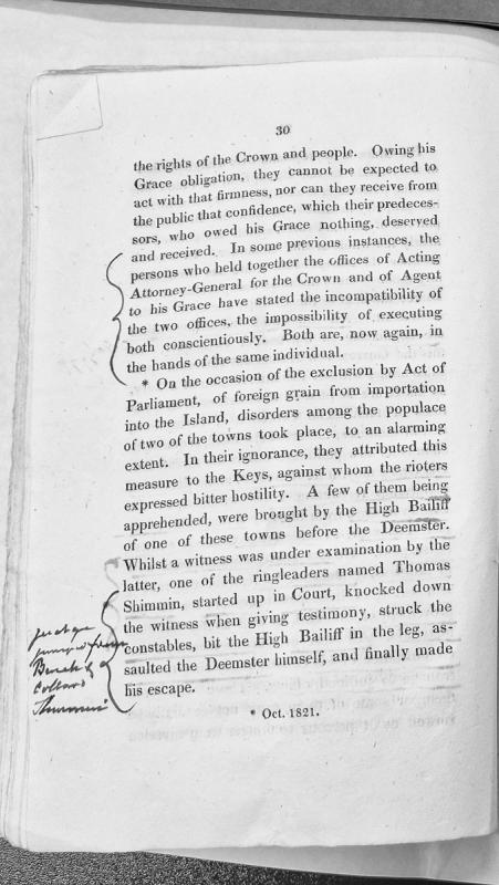 Analysis of Crown and judicial office conflicts; account of grain import riot and court assault