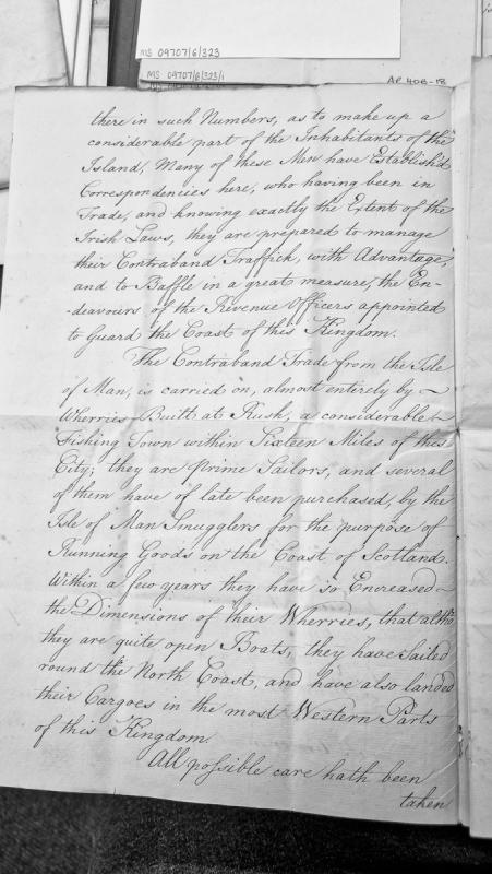 Account of contraband trade from Isle of Man and smuggling operations