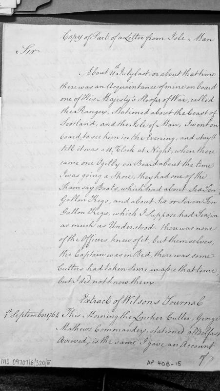 Account of suspected smuggling activity involving HMS Ranger and tea kegs