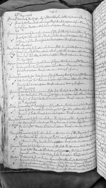Court presentments for non-appearance before Deemster Lace, August 1765