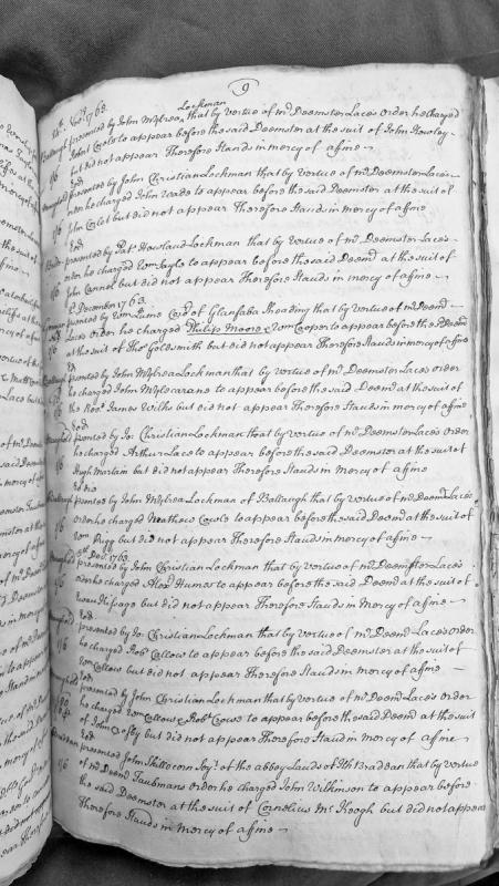 Court presentments of non-appearance before Deemster for various suits, 1763
