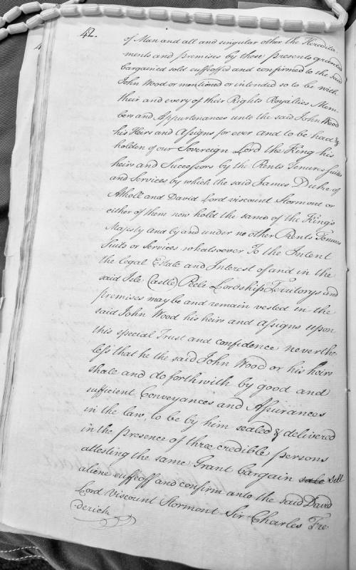 Conveyance of Isle of Man, Castle Peel and lordships to John Wood in trust