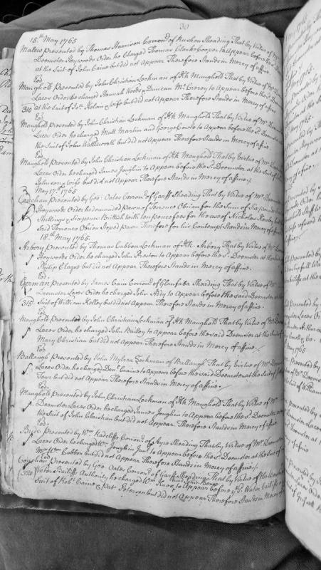 Court presentments for non-appearance before Deemster, May 1765