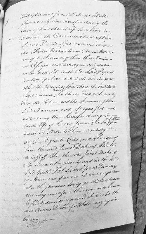 Conditional re-enfeoffment clause regarding Isle of Man estate of James Duke of Atholl
