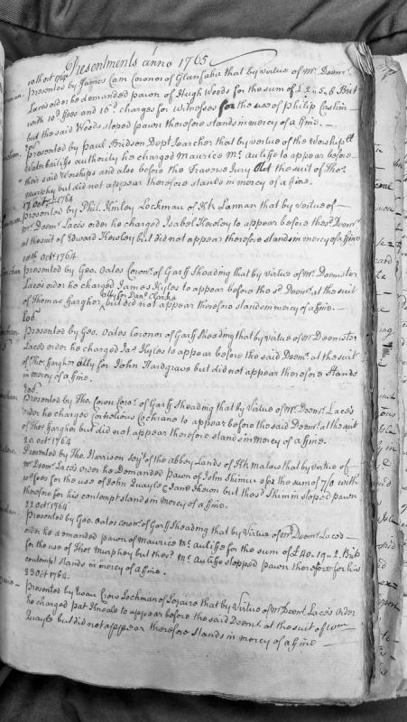 Court presentments of non-appearance and contempt cases, Isle of Man, October 1764