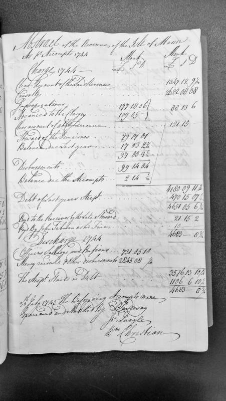Abstract of the Revenue of the Isle of Mann for 1744, examined July 1745