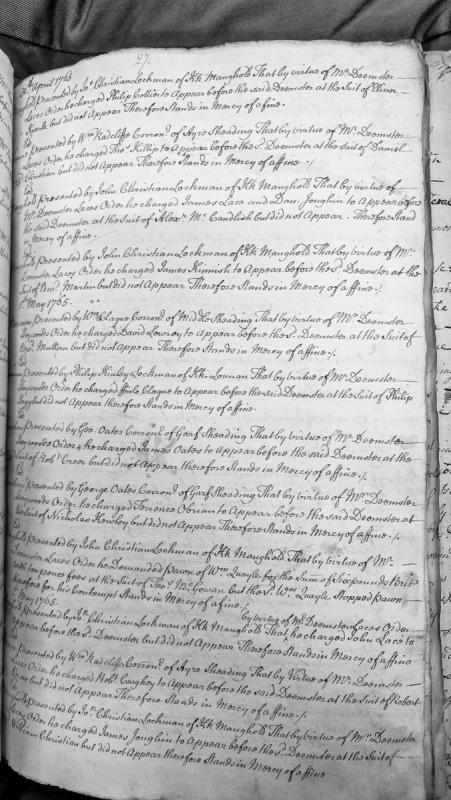 Court presentments for non-appearance before Deemsters, April-May 1765