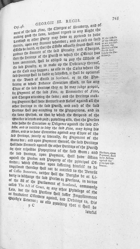 Act of Parliament (George III Cap. 46) regarding excise penalties and heritor liability
