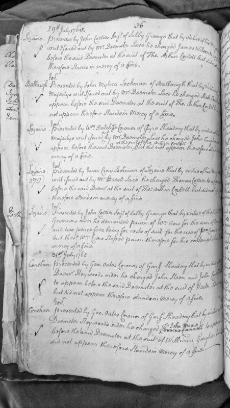 Court presentments for non-appearance before Deemsters, July 1765