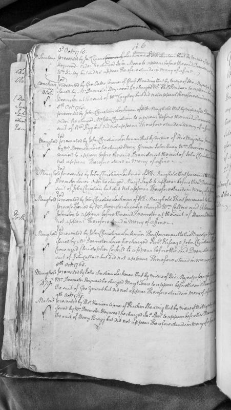 Court presentments for non-appearance before Deemster, October 1765