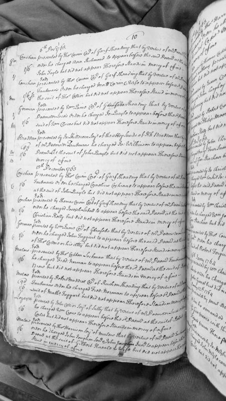 Court presentments for non-appearance of defendants before Deemsters, December 1763