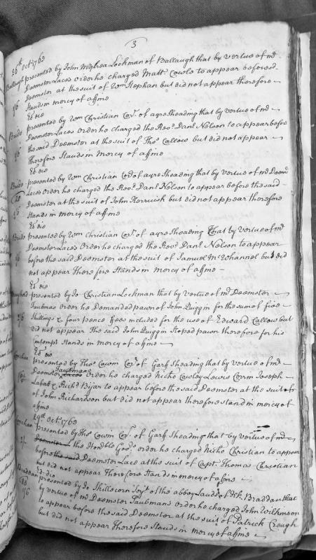 Court presentments for non-appearance before Deemster, October 1763