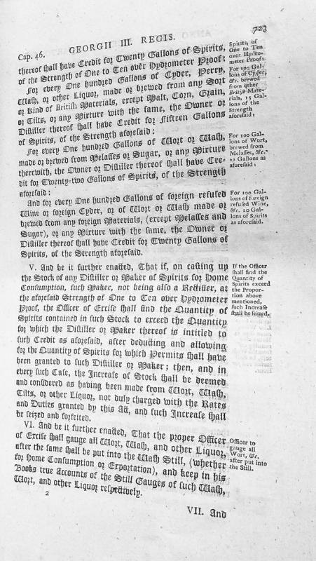 Act of King George III regulating spirits distillation and excise duties