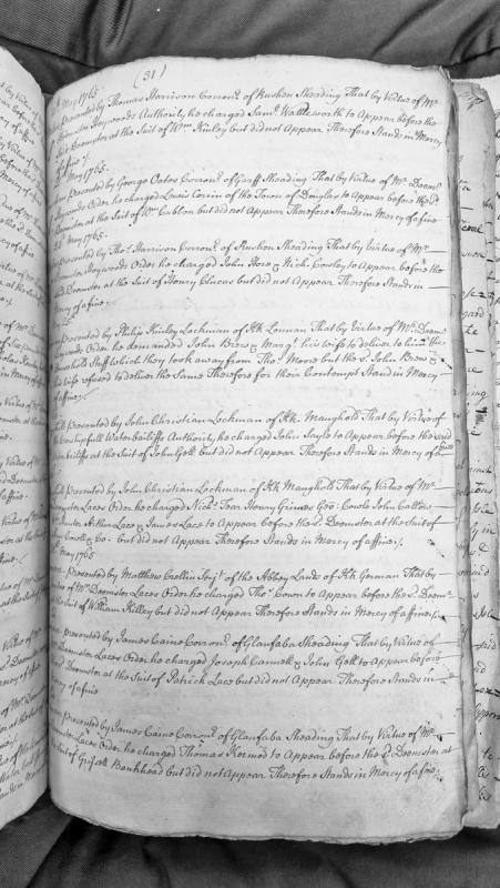 Court presentments of non-appearances and contempt cases, May 1765