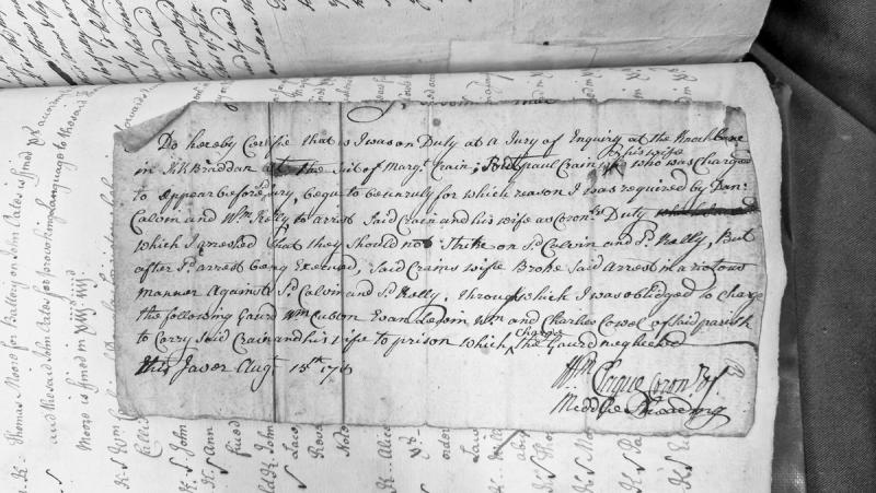 Coroner's certificate of arrest and breach of arrest at jury inquiry, August 1796