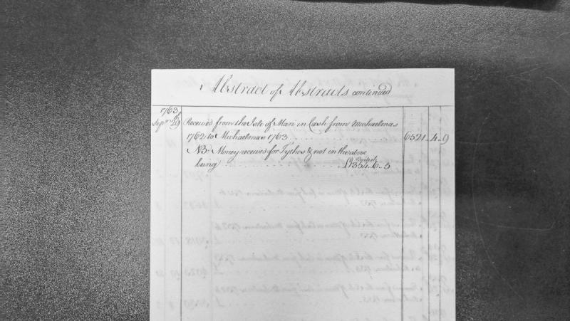 Abstract of revenue received from Isle of Man, Michaelmas 1762-1763
