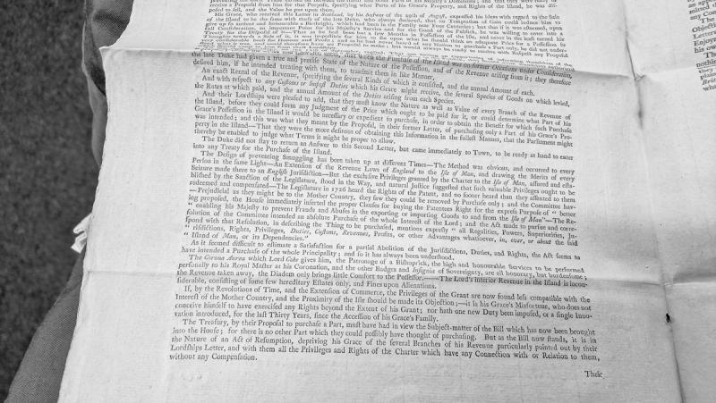 Argument regarding purchase of Isle of Man lordship rights and prevention of smuggling