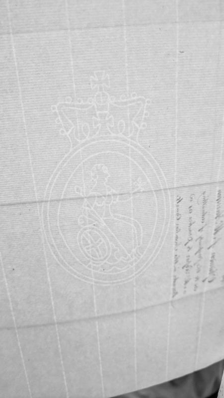 Blank page with royal watermark and illegible sideways endorsement