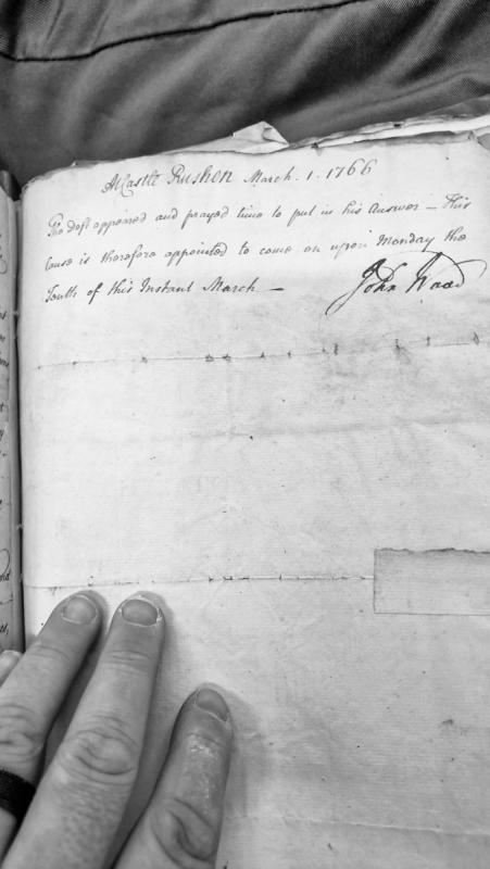 Court adjournment order at Castle Rushen, March 1766
