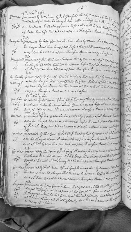 Court presentments of non-appearance before Deemsters and Waterbailiffs, November 1763