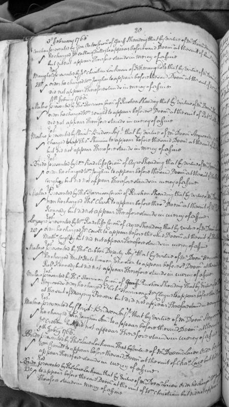 Court presentments for non-appearance before Deemsters, February 1766