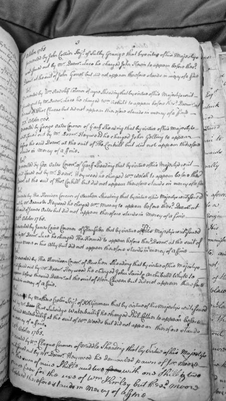 Court presentments for non-appearance and default of process, Isle of Man, October 1765