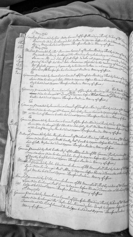 Court presentments for non-appearance before Deemster Laces, May 1765