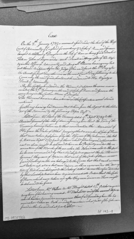 Admiralty Court warrant for arrest of rum and Geneva casks as wreck goods, 1789