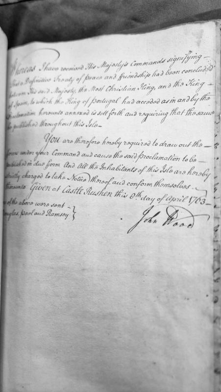 Command to publish Proclamation of Definitive Treaty of Peace (1763)