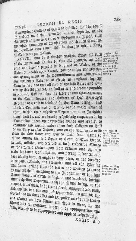Act of King George III, Cap. 46 - Excise duties on spirits and wash distillation