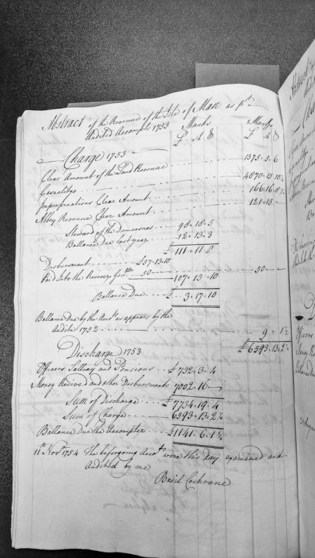 Abstract of the Revenue of the Isle of Man for 1753 (Audited Accounts)