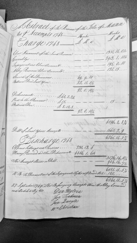 Abstract of the Revenue of the Isle of Mann for the year 1748