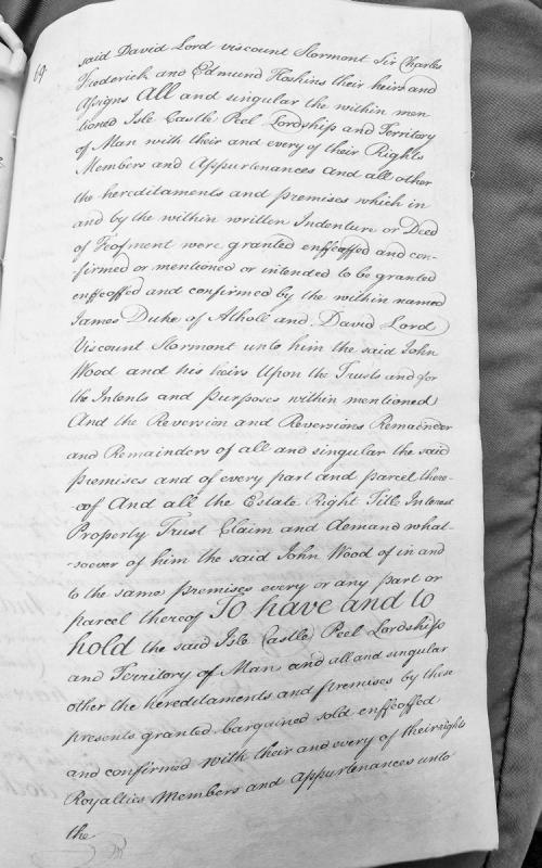 Deed of feoffment conveying Isle of Man, Castle Peel, lordship and territory