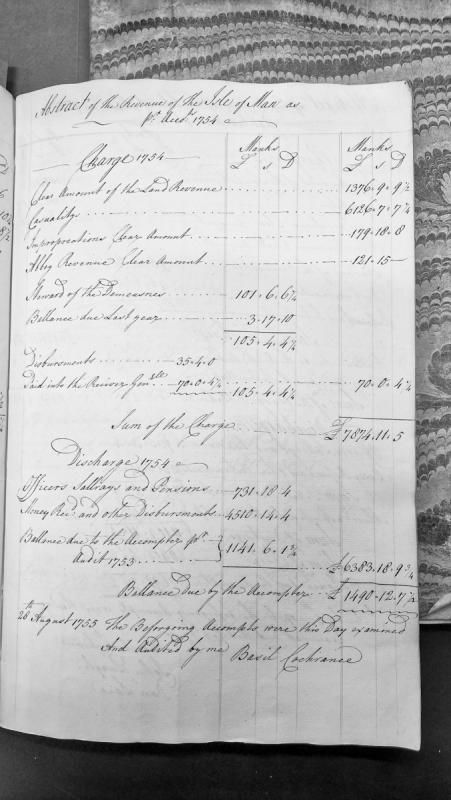 Abstract of the Revenue of the Isle of Man for 1754, audited August 1755