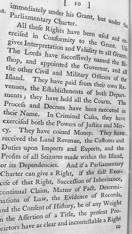 Argument on Lords' Rights and Powers under Parliamentary Charter of Isle of Man