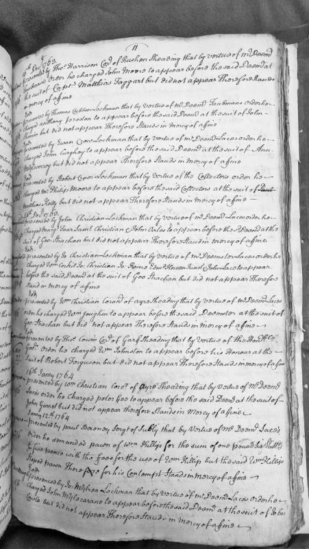 Court presentments of non-appearance and contempt, December 1763–January 1764